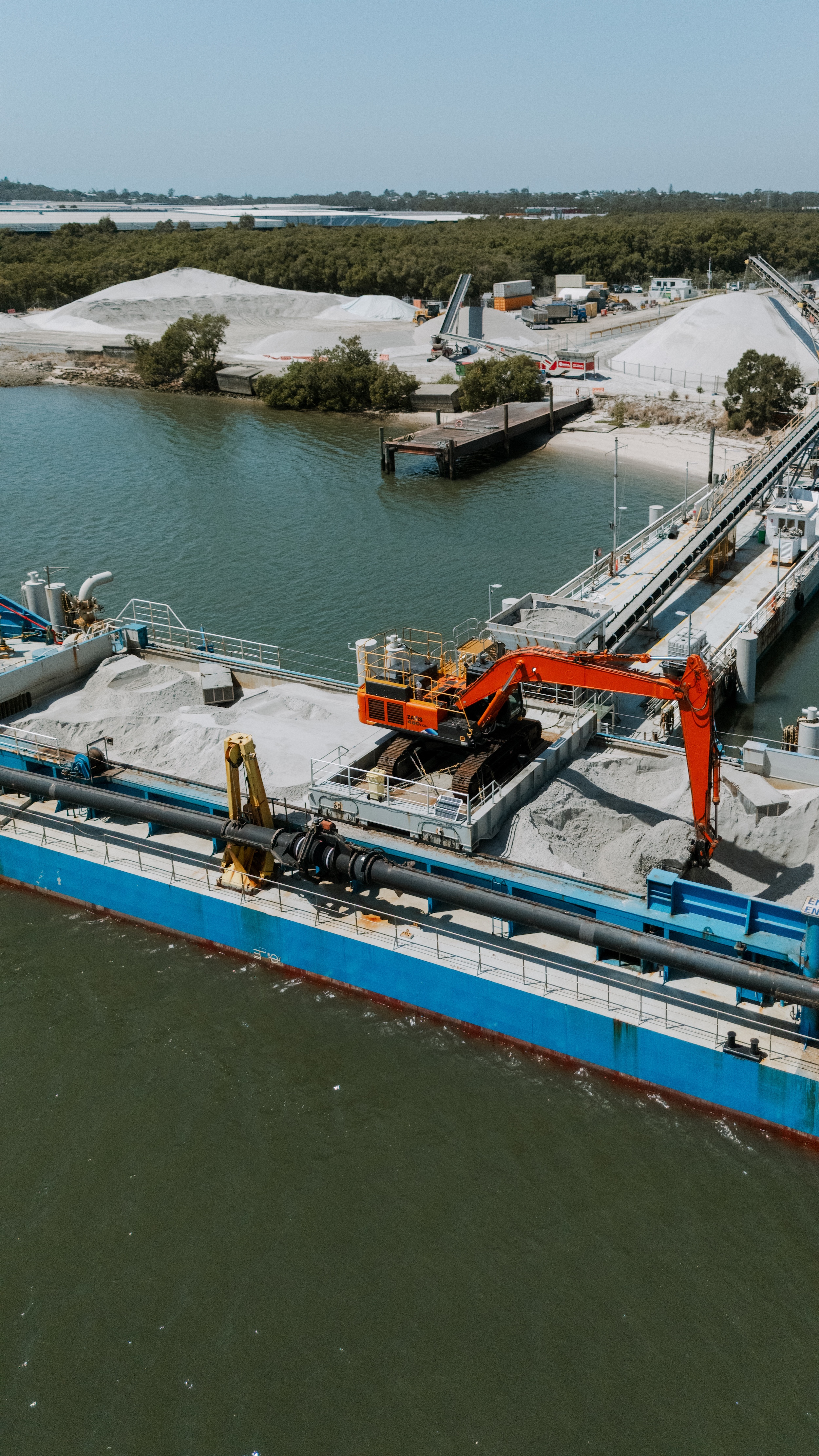 Aerial view of Riverside Resolute dredge at Queensland port